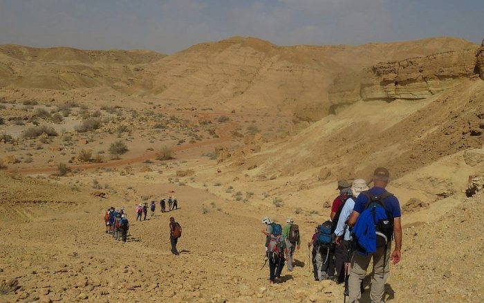 A portion of the 40-odd Israelis who hiked from Petra to Avdat along the ancient Incense Route, February 2018. (courtesy)