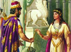 Queen Esther coming before King Xerxes in the Royal Court.