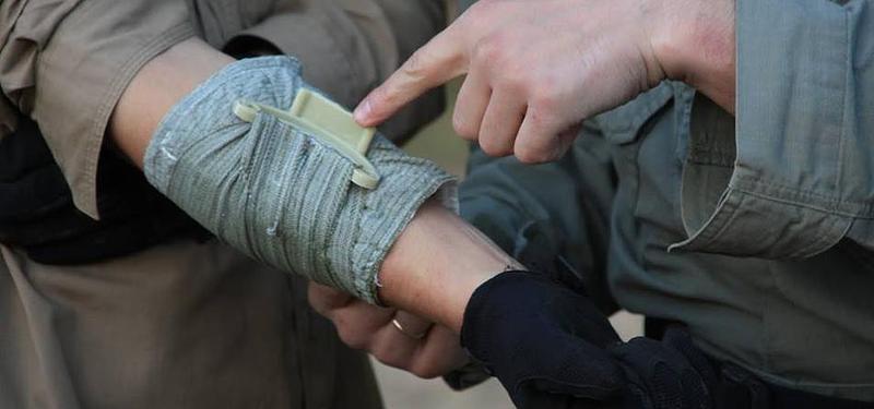 The Emergency Bandage in use. 