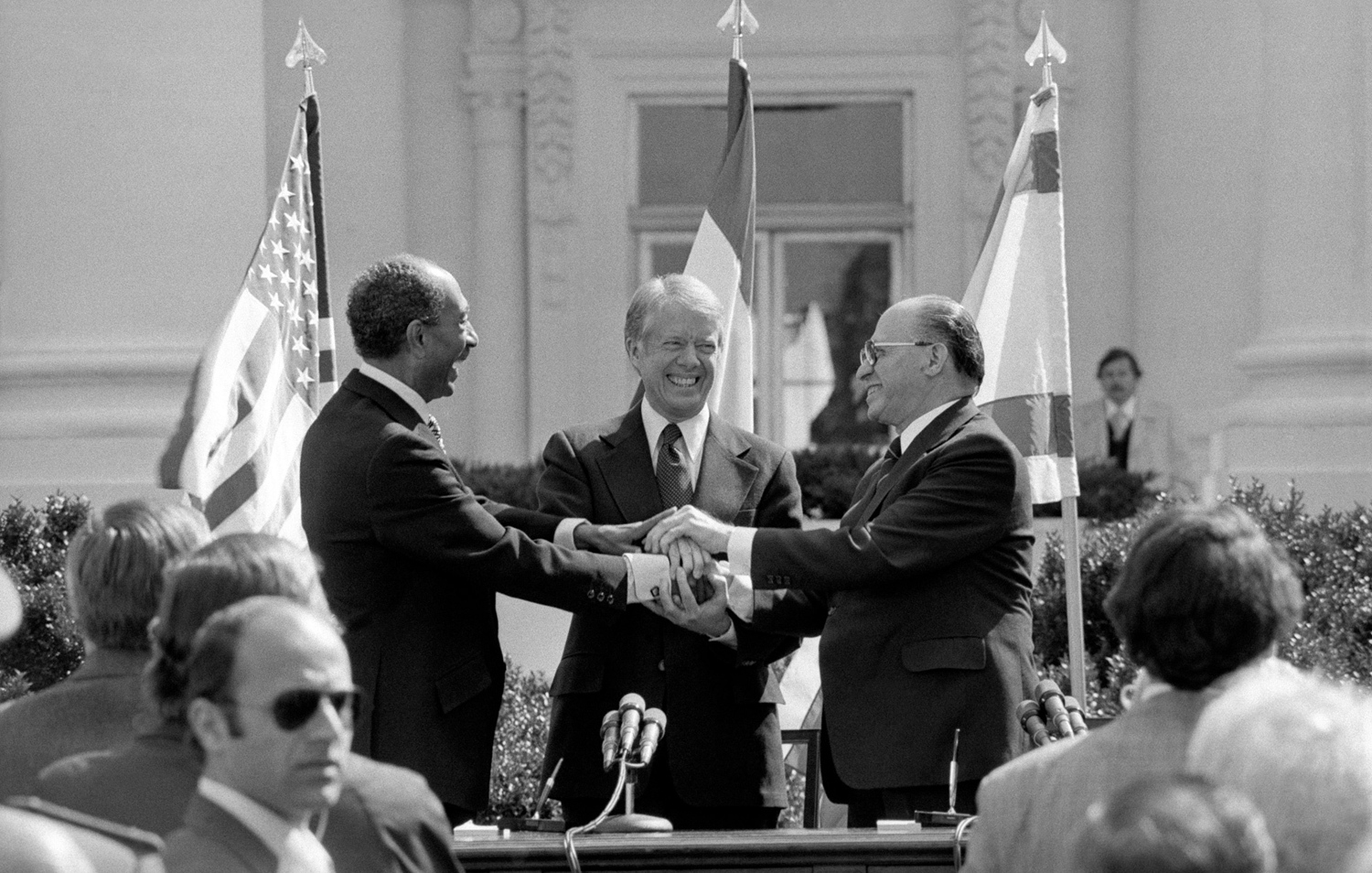 Egypt's President Sadat, President Carter and Israeli PM Begin at the signing of the Peace treaty in 1979.
