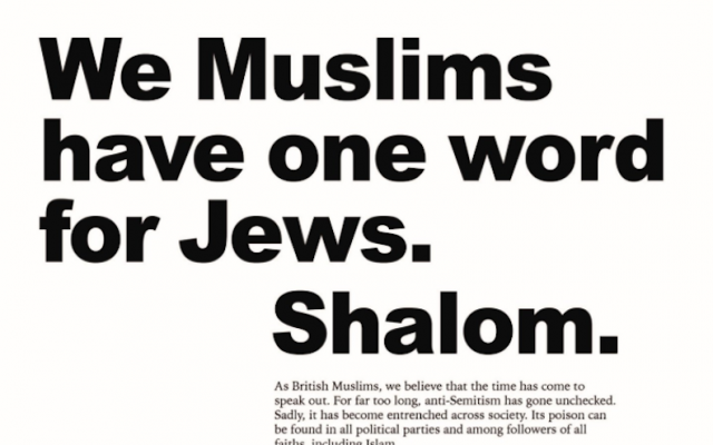 An ad in the Telegraph newspaper, May 17, 2018 (Board of Deputies of British Jews/Twitter)