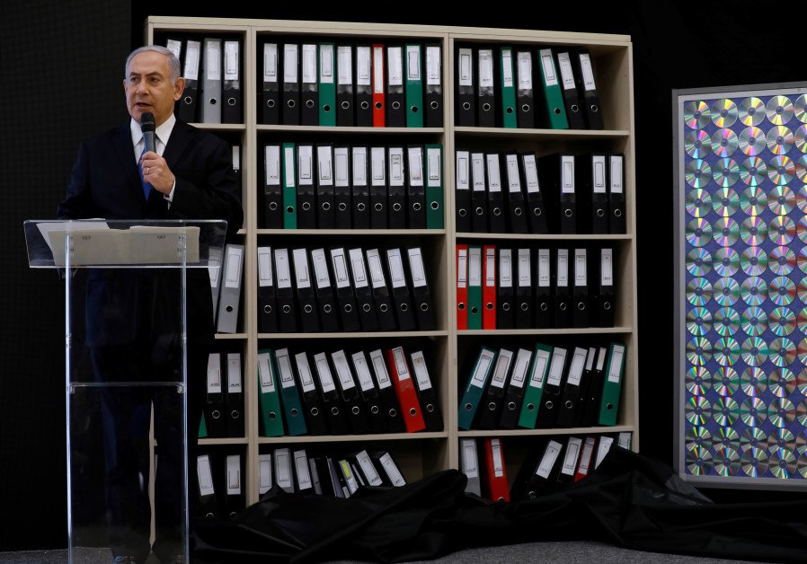 Israeli Prime Minister Benjamin Netanyahu speaks during a news conference at the Ministry of Defense in Tel Aviv, Israel, April 30, 2018.. (photo credit: AMIR COHEN/REUTERS)