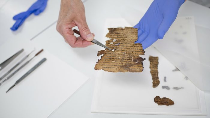 Conservation of the Dead Sea Scrolls at the Israel Antiquities Authority’s lab. Photo by Shai Halevi