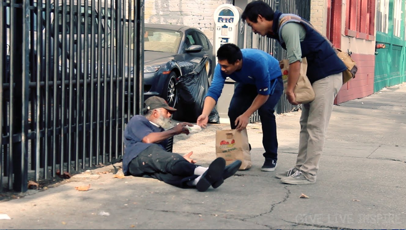 Feeding the homeless in San Francisco-Screen grab of You Tube video from GiveLiveInspire.