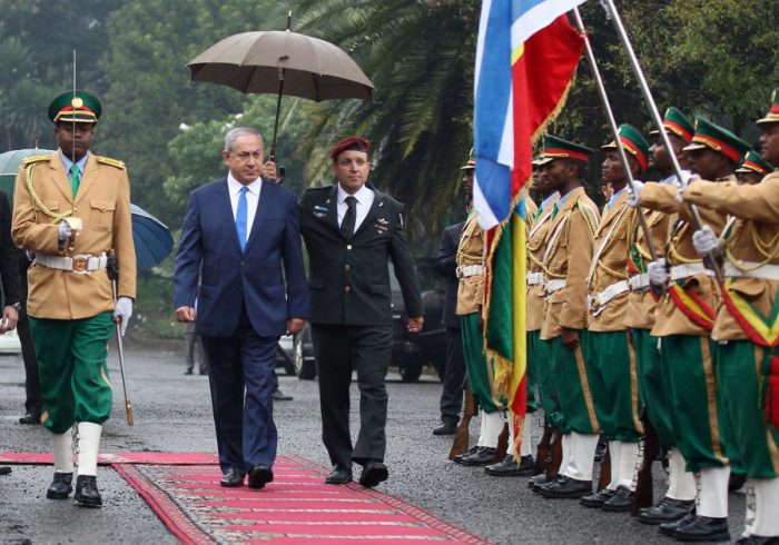 Israeli Prime Minister Benjamin Netanyahu inspects a guard of honor at the National Palace during his State visit to Addis Ababa, Ethiopia, July 7, 2016. (photo credit- REUTERS:TIKSA NEGERI)
